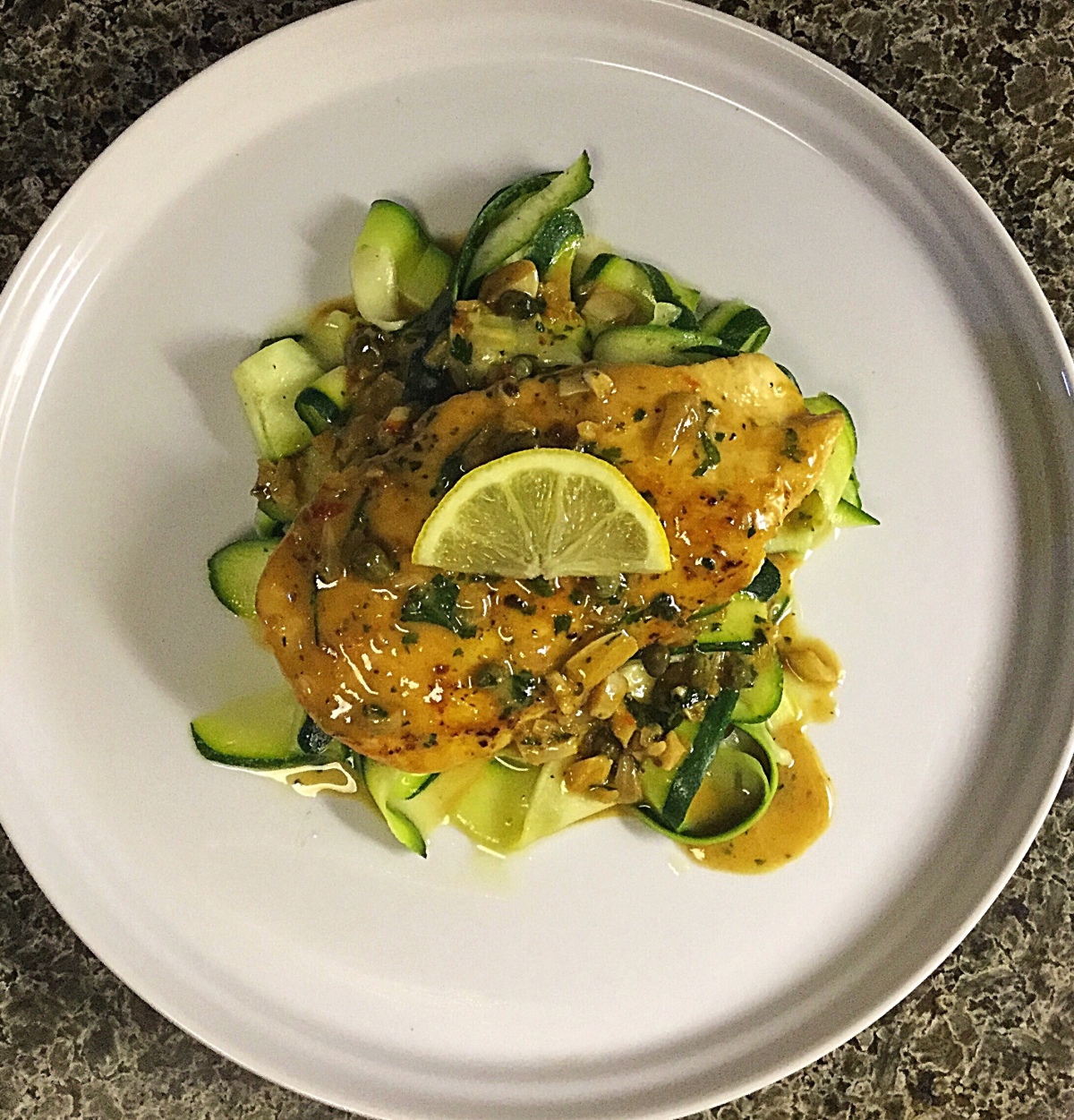 Just Wow -One Skillet- Creamy Lemon-Garlic Chicken Over Zoodles